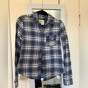 Vintage Y2K Abercrombie & Fitch Navy and Cream Plaid Shirt